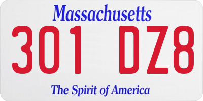 MA license plate 301DZ8