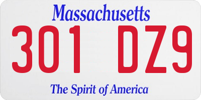 MA license plate 301DZ9