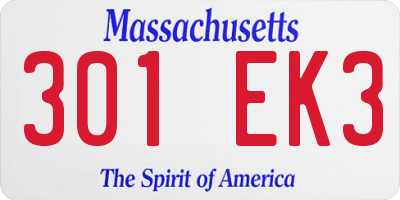 MA license plate 301EK3
