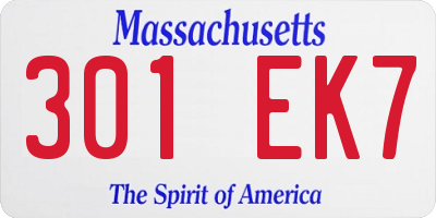 MA license plate 301EK7