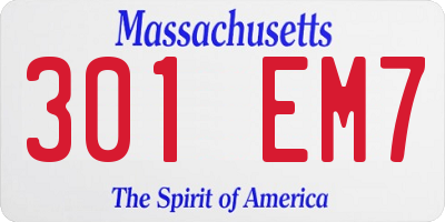 MA license plate 301EM7