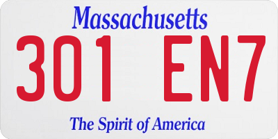 MA license plate 301EN7
