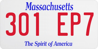 MA license plate 301EP7