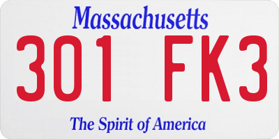 MA license plate 301FK3