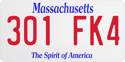 MA license plate 301FK4