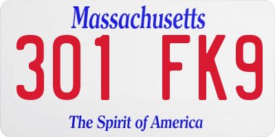 MA license plate 301FK9