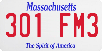 MA license plate 301FM3