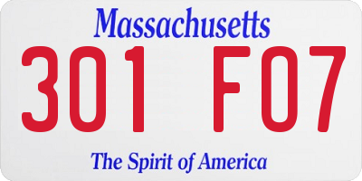 MA license plate 301FO7