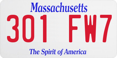 MA license plate 301FW7