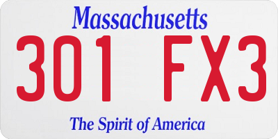 MA license plate 301FX3