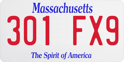 MA license plate 301FX9