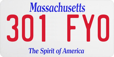 MA license plate 301FY0