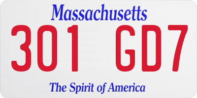 MA license plate 301GD7