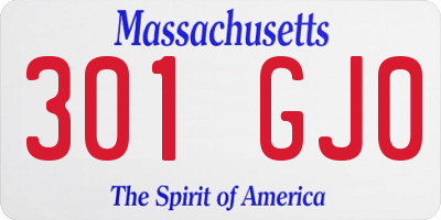 MA license plate 301GJ0
