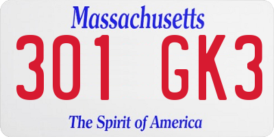 MA license plate 301GK3