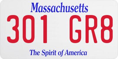 MA license plate 301GR8