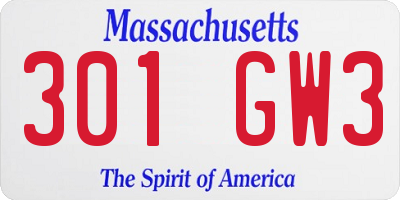 MA license plate 301GW3