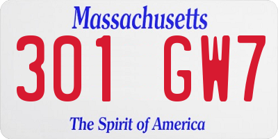 MA license plate 301GW7
