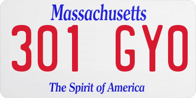 MA license plate 301GY0