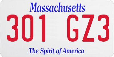 MA license plate 301GZ3