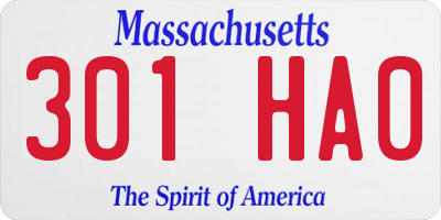 MA license plate 301HA0