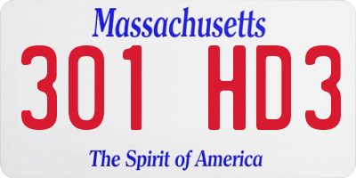 MA license plate 301HD3