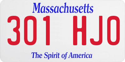 MA license plate 301HJ0