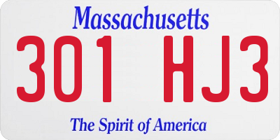 MA license plate 301HJ3