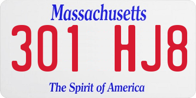MA license plate 301HJ8