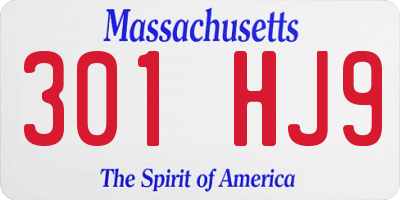 MA license plate 301HJ9