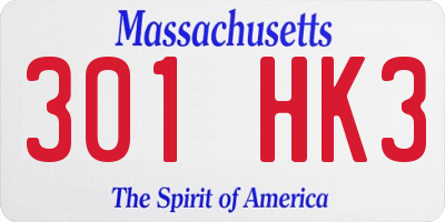 MA license plate 301HK3