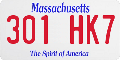 MA license plate 301HK7
