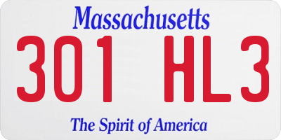 MA license plate 301HL3