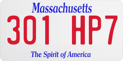 MA license plate 301HP7