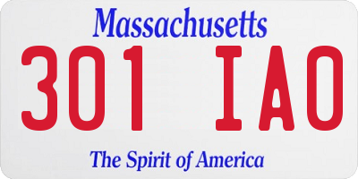 MA license plate 301IA0