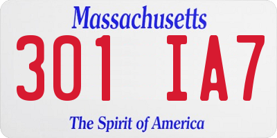 MA license plate 301IA7