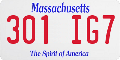 MA license plate 301IG7