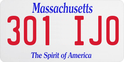MA license plate 301IJ0