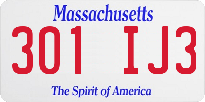MA license plate 301IJ3