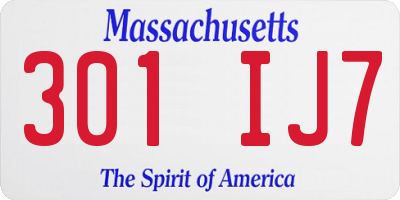 MA license plate 301IJ7