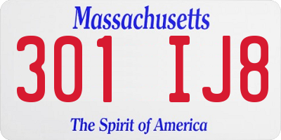MA license plate 301IJ8