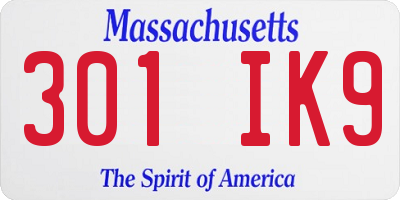MA license plate 301IK9