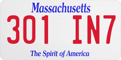 MA license plate 301IN7