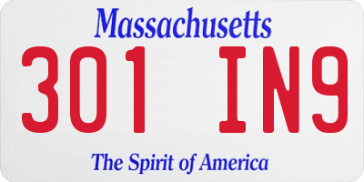 MA license plate 301IN9