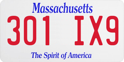 MA license plate 301IX9