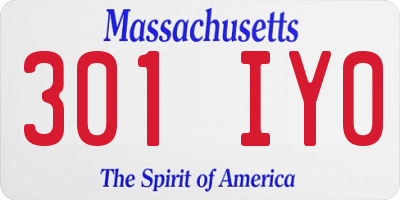 MA license plate 301IY0