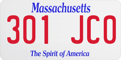 MA license plate 301JC0