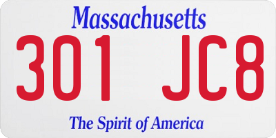 MA license plate 301JC8