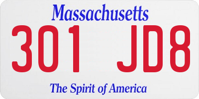 MA license plate 301JD8