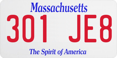 MA license plate 301JE8
